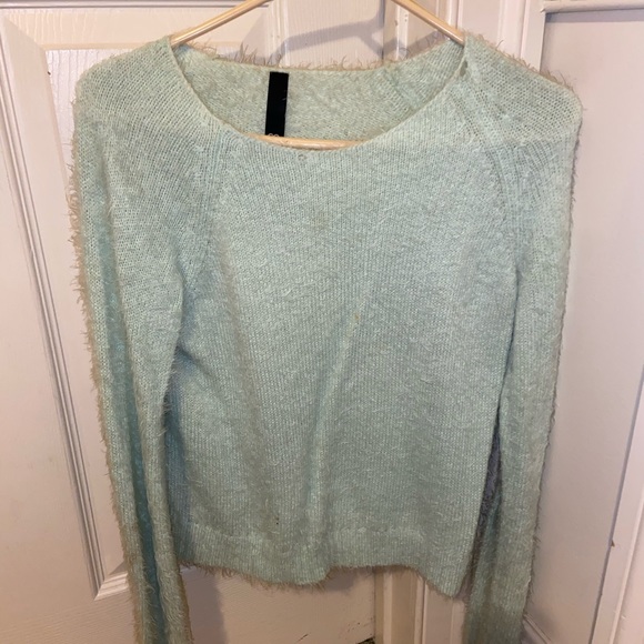 Scoop neck mint blue sweater. - Picture 2 of 4